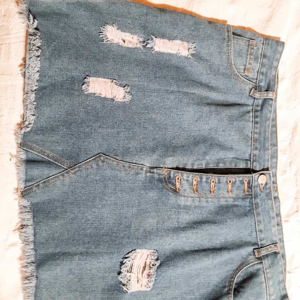 Destressed Denim Skirt with button detail